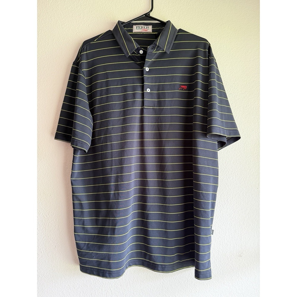 Perlis The Authentic Crawfish Men's Polo Shirt Size XL Gray Yellow Striped